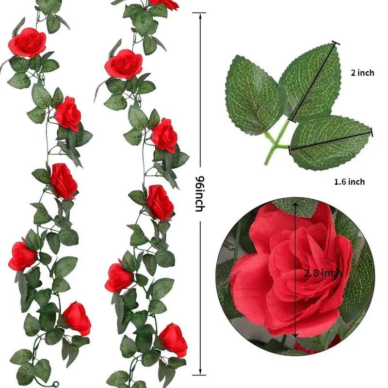 ZWYOQI 16 FT Fake Rose Vine Garland Artificial Flowers Plants Hanging Rose Ivy Home Hotel Office Wedding Party Garden DÃ©cor (Red/2PCS) - Image 2